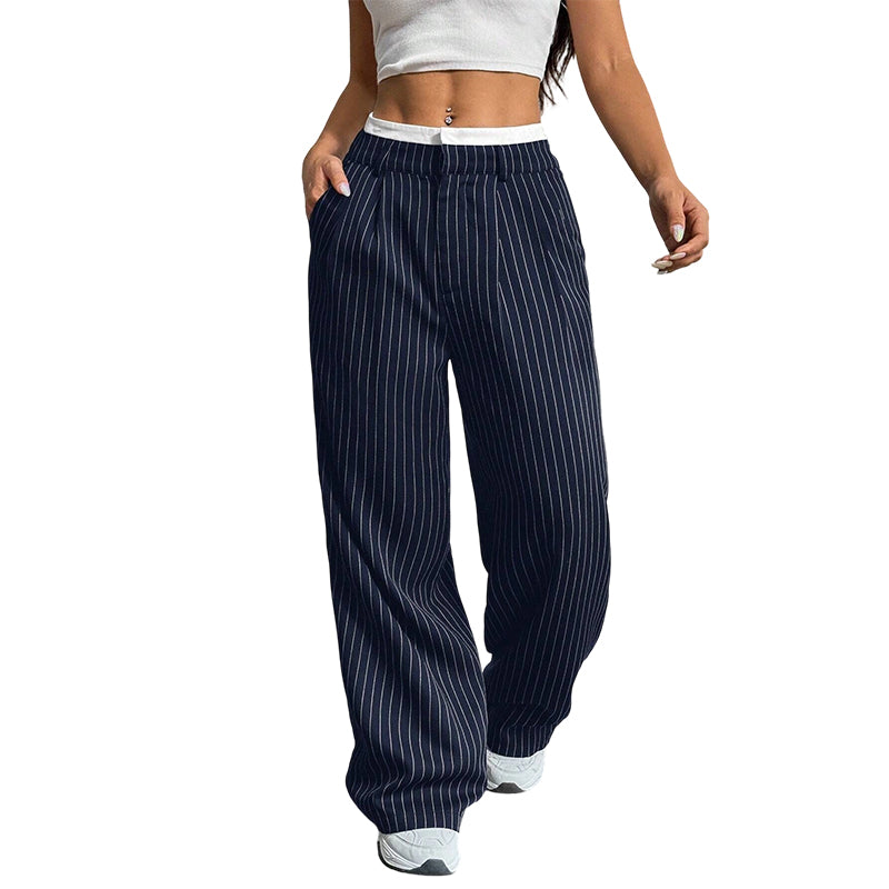 Pantalon femme taille haute jambe droite