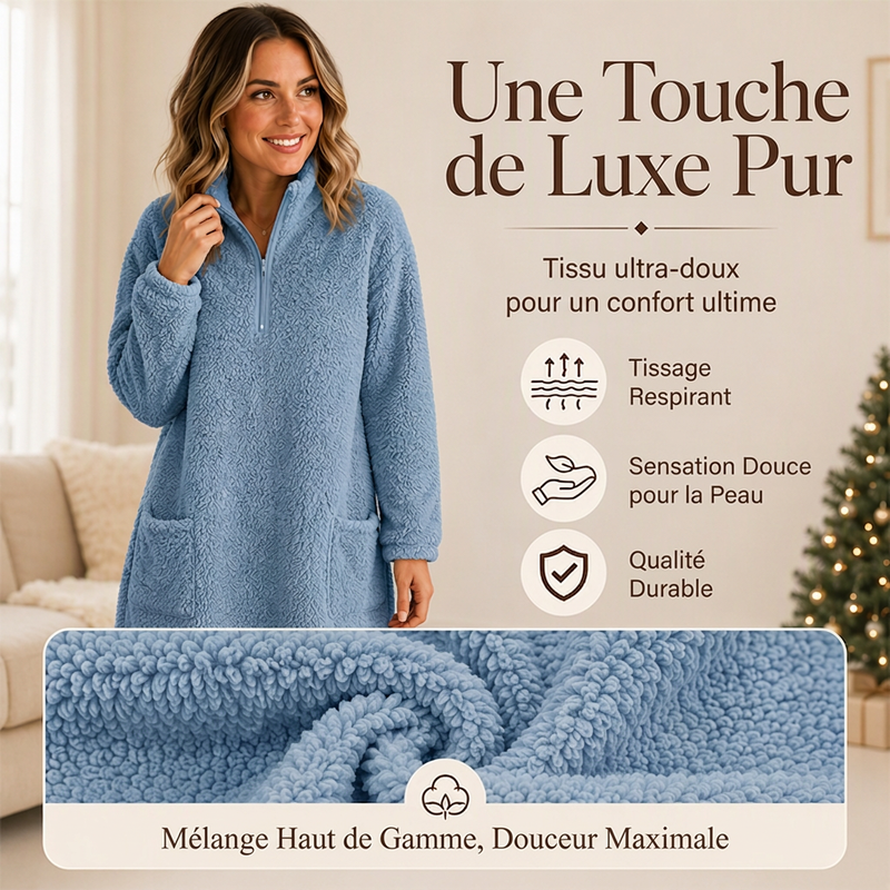 Sweatshirt pelucheux pour femme à demi-zip avec poches