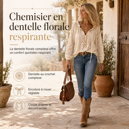 Blouse pull en dentelle élégante pour femme, coupe ample et manches longues