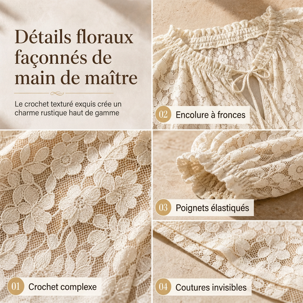 Blouse pull en dentelle élégante pour femme, coupe ample et manches longues