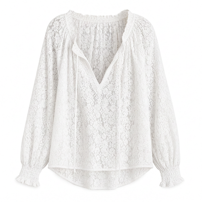 Blouse pull en dentelle élégante pour femme, coupe ample et manches longues
