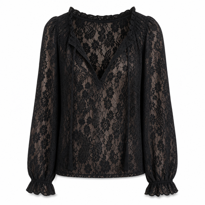 Blouse pull en dentelle élégante pour femme, coupe ample et manches longues