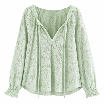 Blouse pull en dentelle élégante pour femme, coupe ample et manches longues