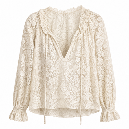 Blouse pull en dentelle élégante pour femme, coupe ample et manches longues