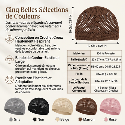Bonnet à filet pour cheveux en maille élastique et respirant avec bande large, couvre-cheveux ajouré