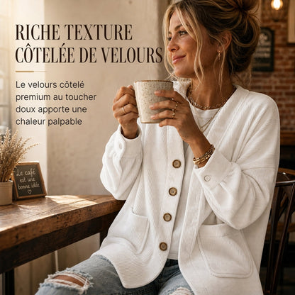 Cardigan décontracté pour femme en velours côtelé à col V
