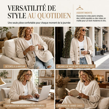 Cardigan décontracté pour femme en velours côtelé à col V