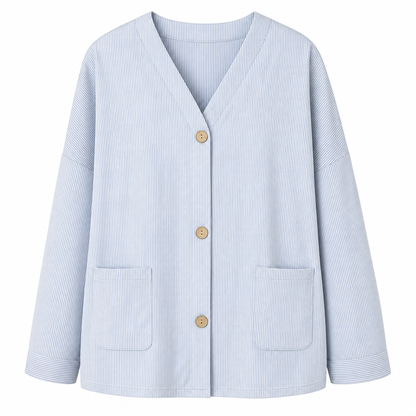 Cardigan décontracté pour femme en velours côtelé à col V
