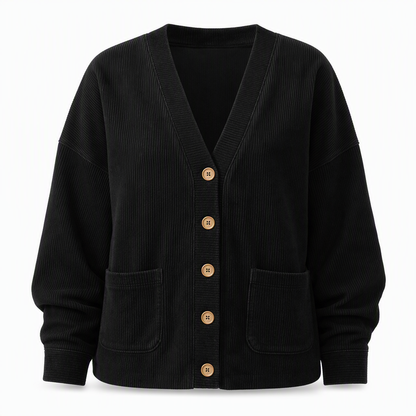 Cardigan décontracté pour femme en velours côtelé à col V