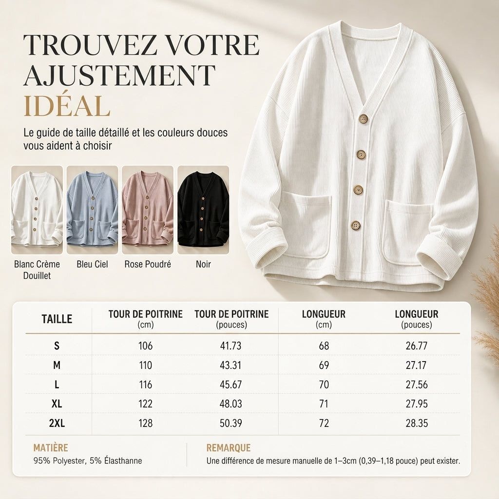 Cardigan décontracté pour femme en velours côtelé à col V