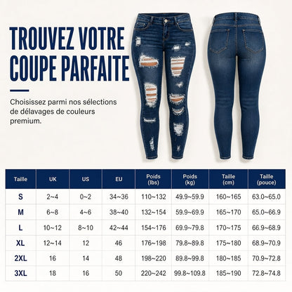 Jean skinny taille haute déchiré pour femme, pantalon en denim stretch délavé