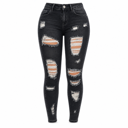 Jean skinny taille haute déchiré pour femme, pantalon en denim stretch délavé