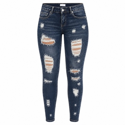 Jean skinny taille haute déchiré pour femme, pantalon en denim stretch délavé