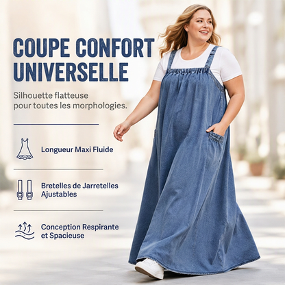 Robe longue oversize en jean décontractée à bretelles pour femme