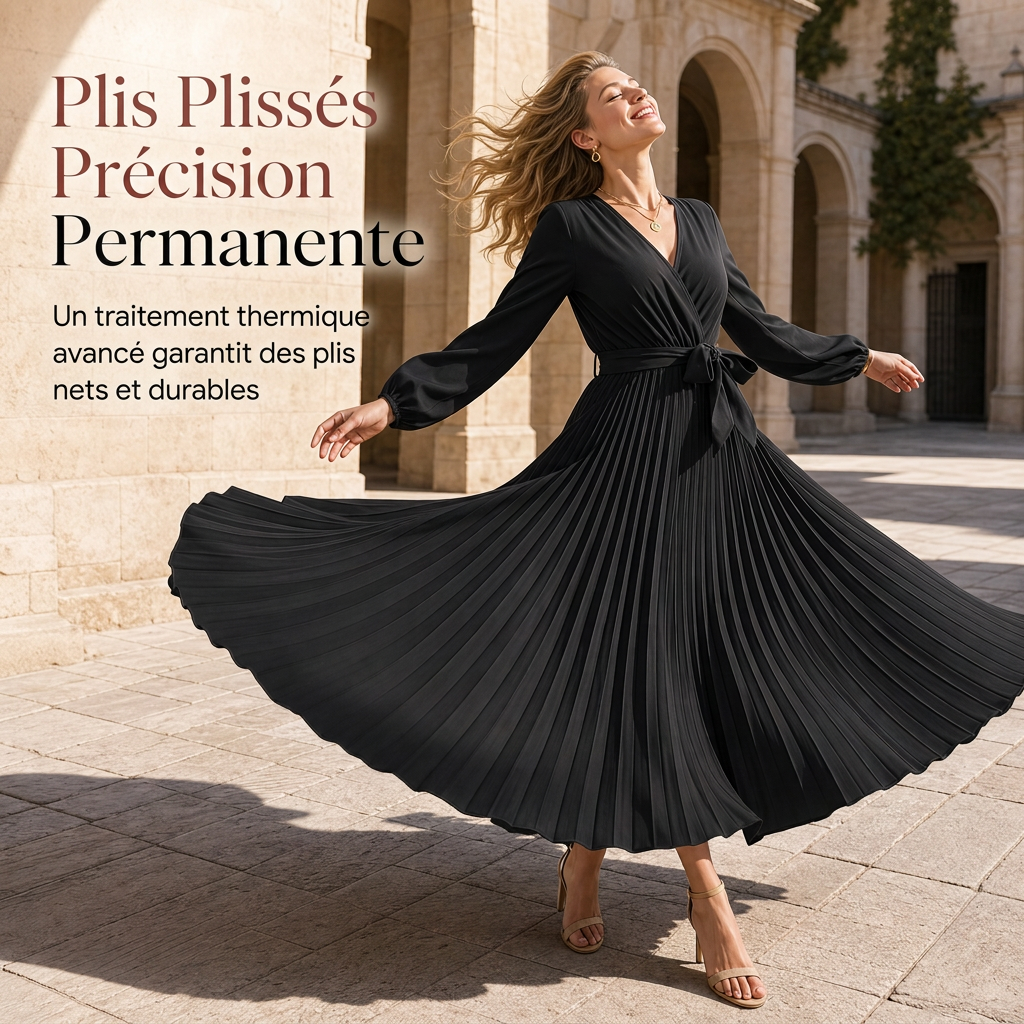 Robe longue élégante pour femme, col V croisé et plissée