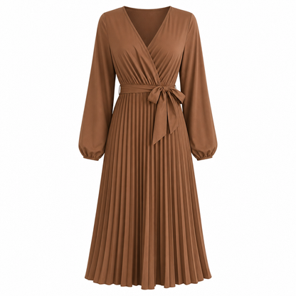Robe longue élégante pour femme, col V croisé et plissée