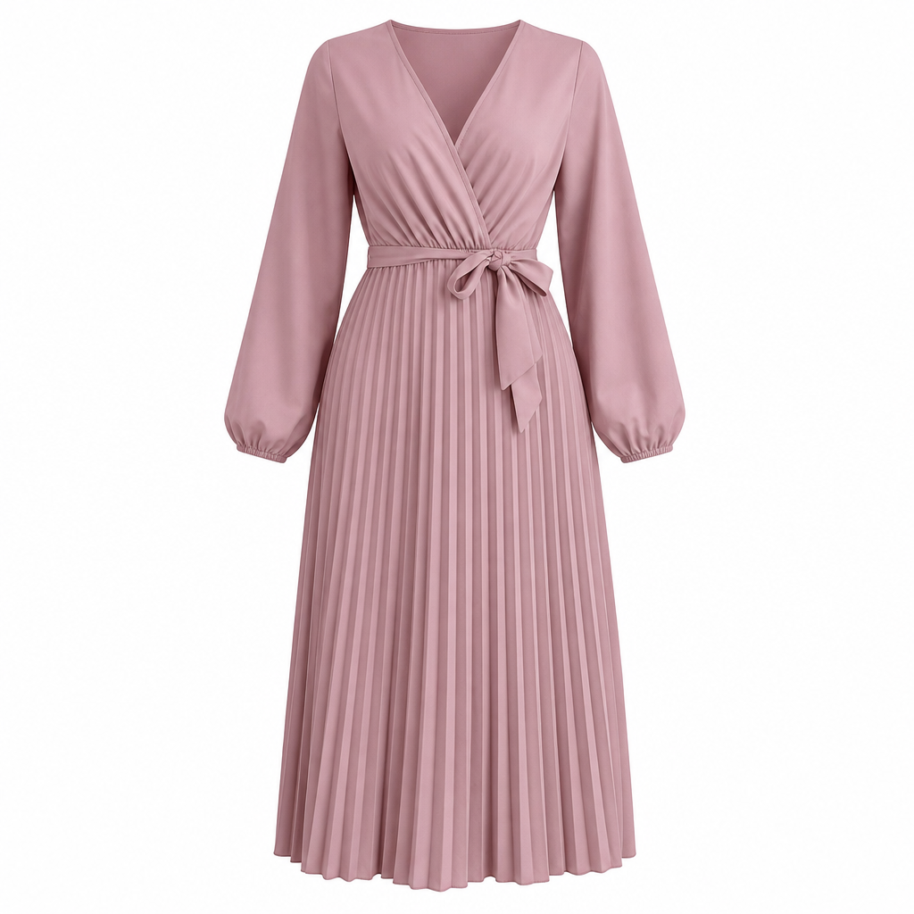 Robe longue élégante pour femme, col V croisé et plissée