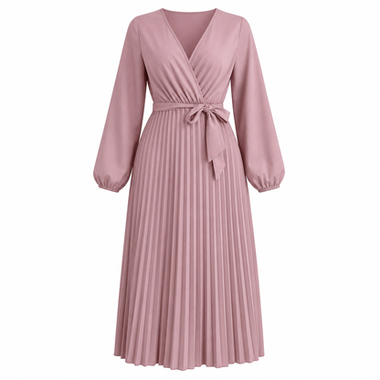 Robe longue élégante pour femme, col V croisé et plissée