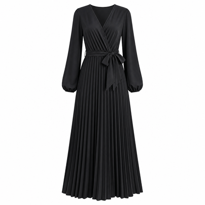 Robe longue élégante pour femme, col V croisé et plissée