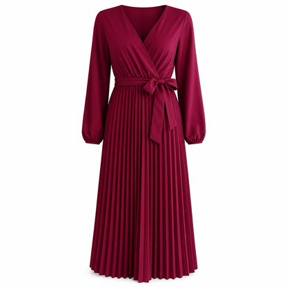 Robe longue élégante pour femme, col V croisé et plissée