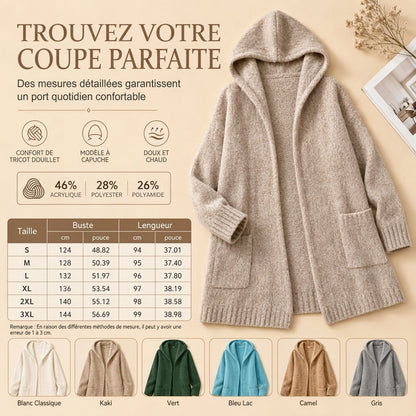 Cardigan long en maille à capuche pour femme