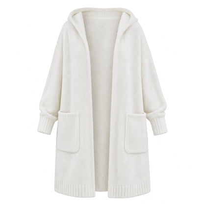 Cardigan long en maille à capuche pour femme