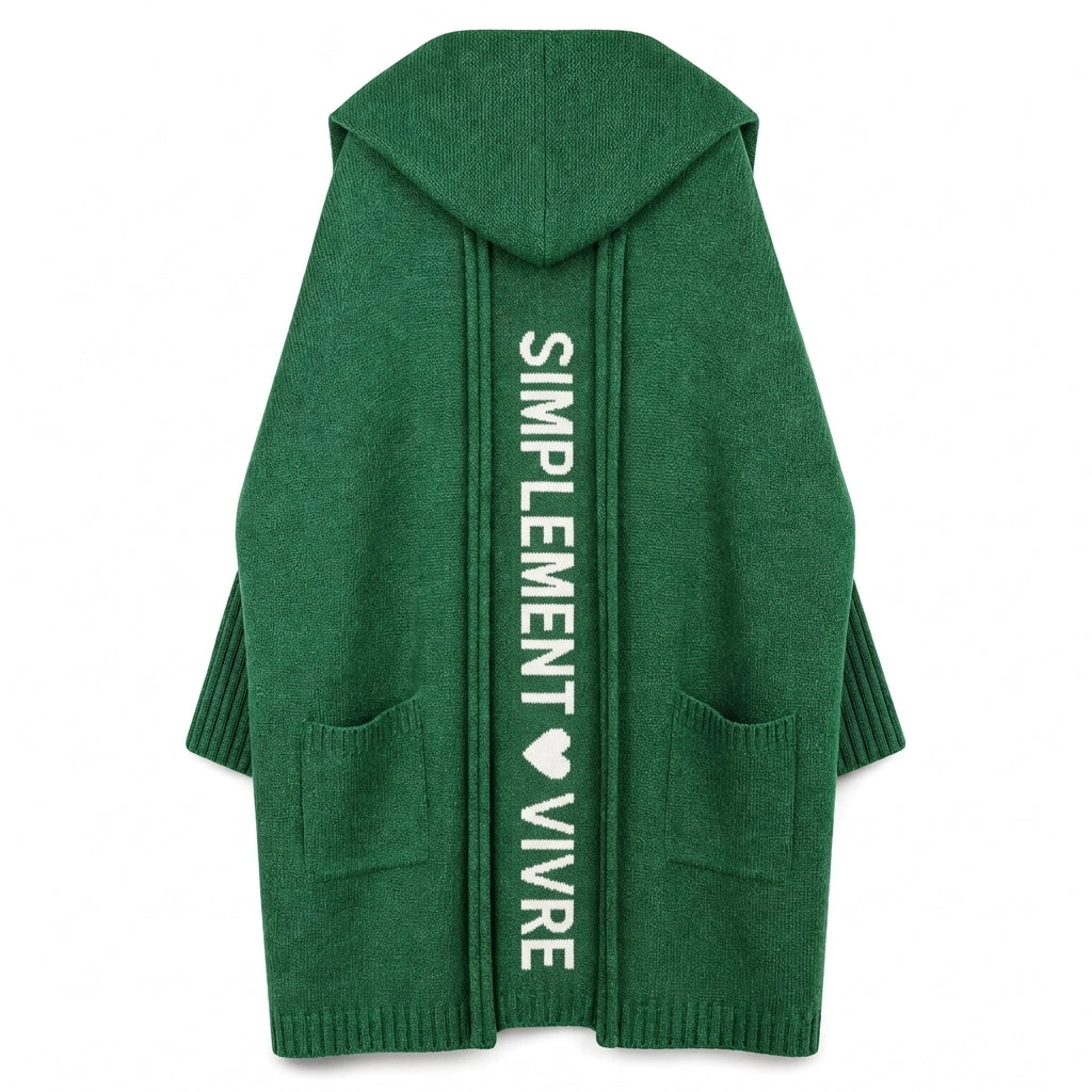 Cardigan long en maille à capuche pour femme