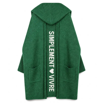 Cardigan long en maille à capuche pour femme