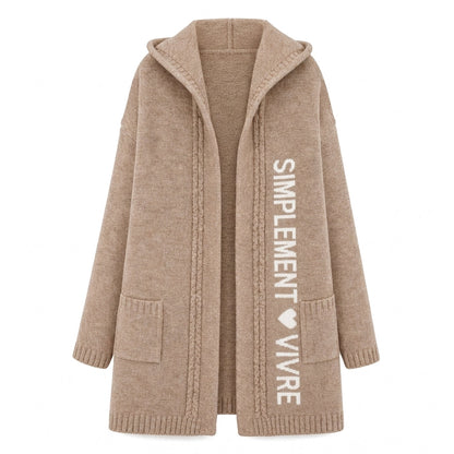 Cardigan long en maille à capuche pour femme