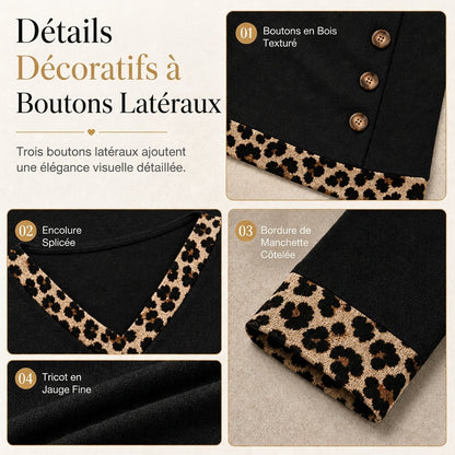 Haut en maille à col V et manches longues pour femme