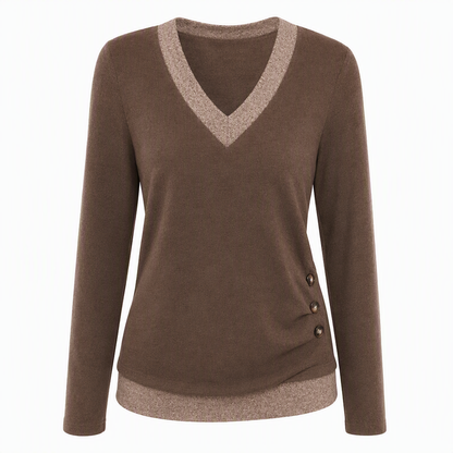 Haut en maille à col V et manches longues pour femme