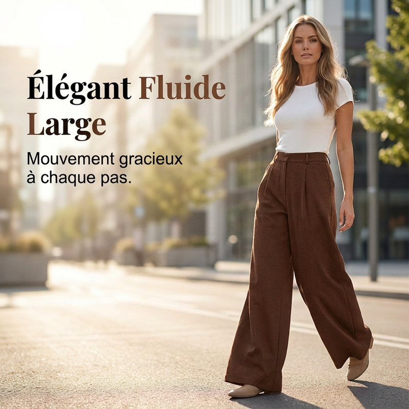 Pantalon large plissé taille haute pour femme