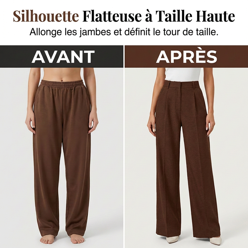 Pantalon large plissé taille haute pour femme