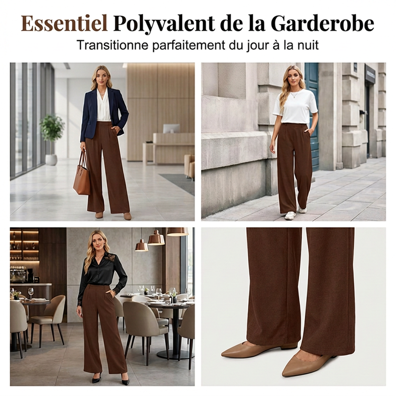 Pantalon large plissé taille haute pour femme