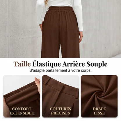 Pantalon large plissé taille haute pour femme