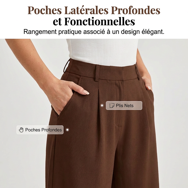 Pantalon large plissé taille haute pour femme
