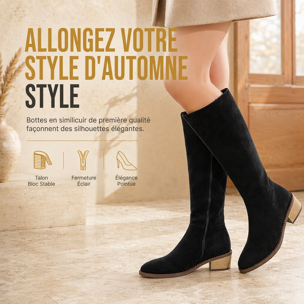 Bottes à talons épais en daim pour femmes, au-dessus du genou