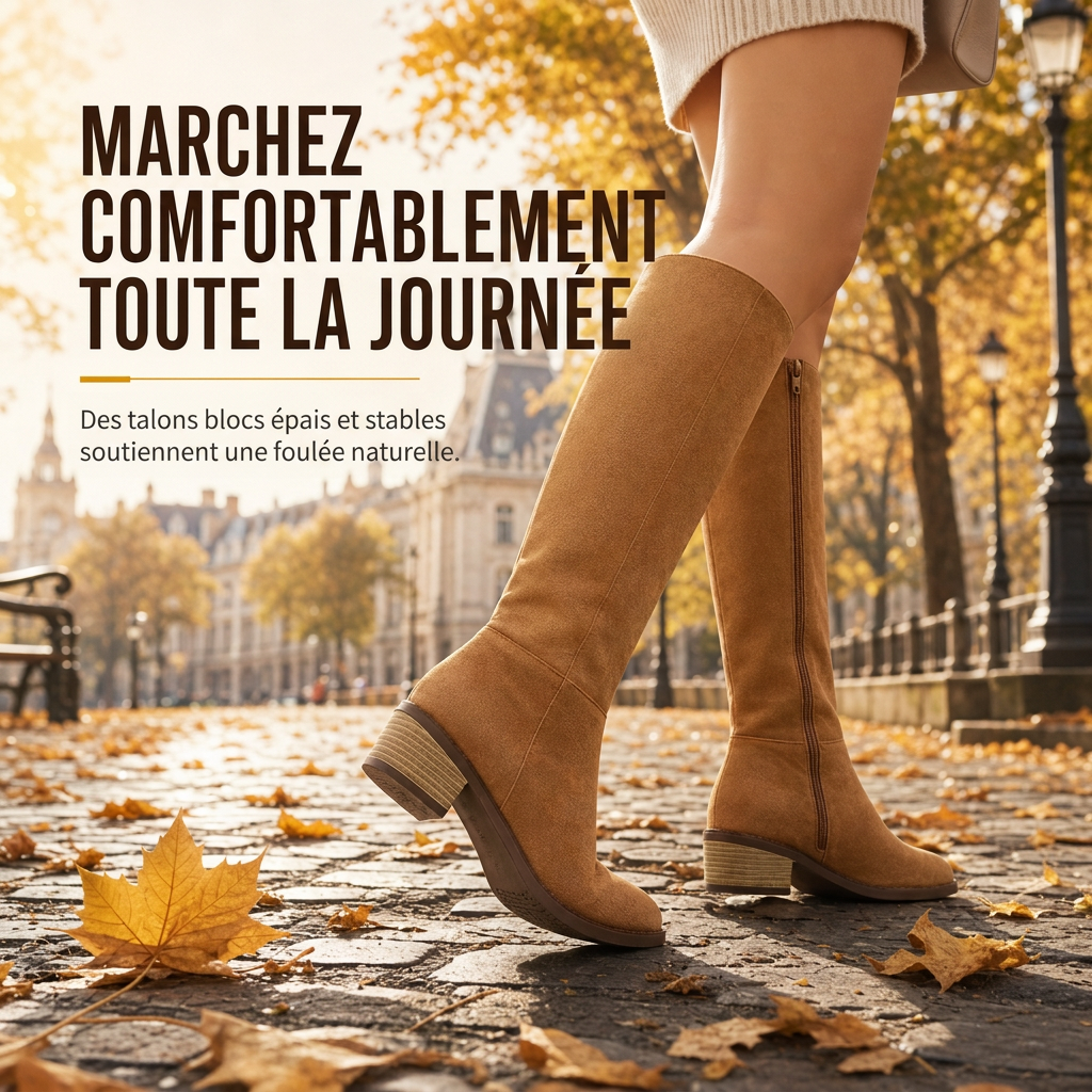 Bottes à talons épais en daim pour femmes, au-dessus du genou
