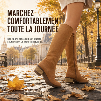 Bottes à talons épais en daim pour femmes, au-dessus du genou