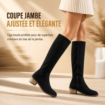 Bottes à talons épais en daim pour femmes, au-dessus du genou