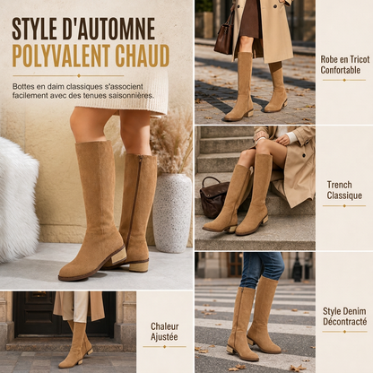 Bottes à talons épais en daim pour femmes, au-dessus du genou