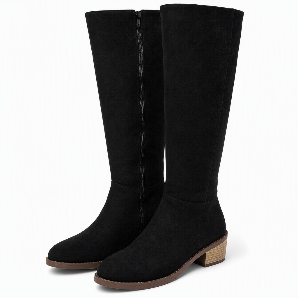 Bottes à talons épais en daim pour femmes, au-dessus du genou