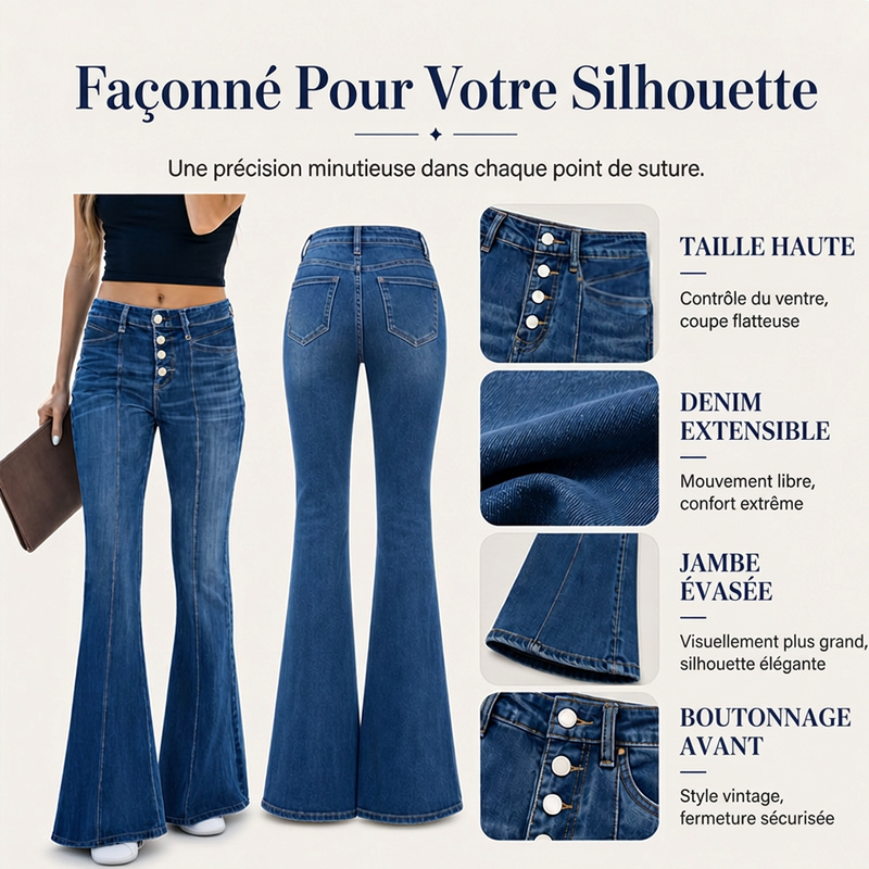 Jeans Flare Taille Haute pour Femme – Stretch Confortable & Coupe Évasée Tendance ✨