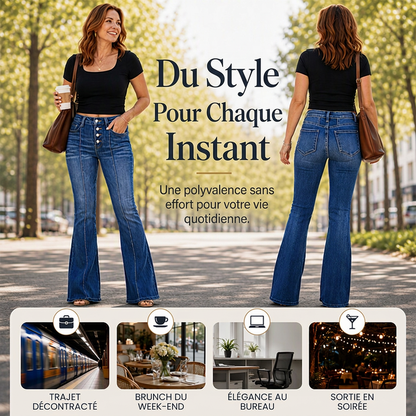 Jeans Flare Taille Haute pour Femme – Stretch Confortable & Coupe Évasée Tendance ✨