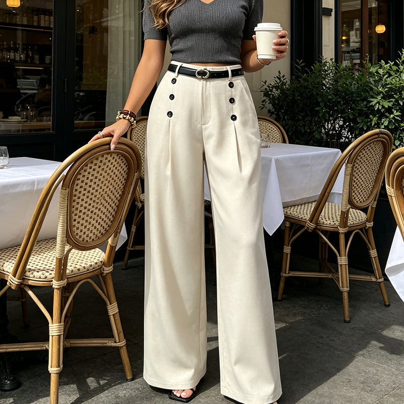 Pantalon large élégant à double boutonnage pour femme