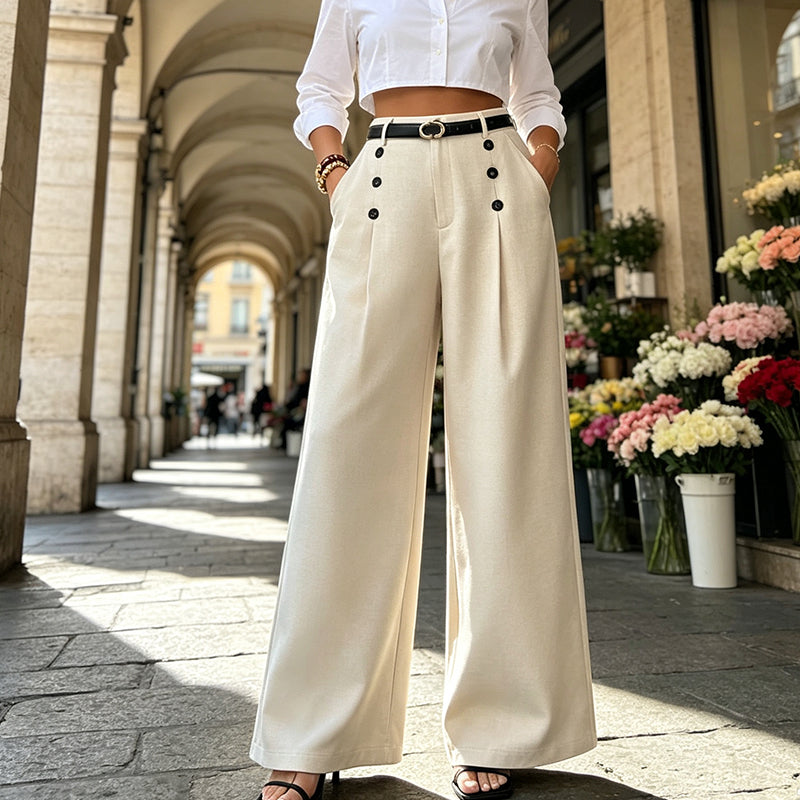 Pantalon large élégant à double boutonnage pour femme