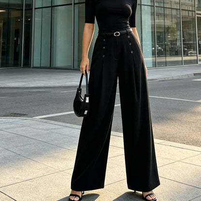 Pantalon large élégant à double boutonnage pour femme