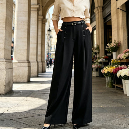 Pantalon large élégant à double boutonnage pour femme