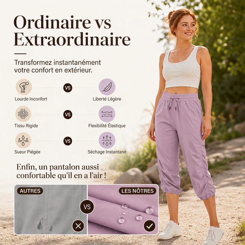 Pantalon court léger et à séchage rapide pour femme