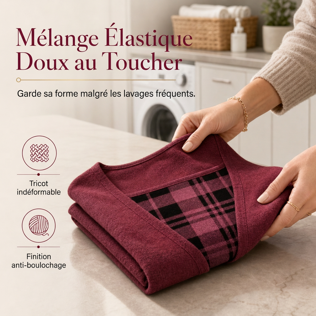 Haut en maille à carreaux effet superposé pour femme